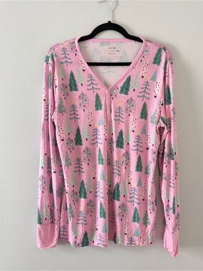 Little Sleepies Women’s Pink Twinkling Trees Bamboo Pajama Top Christmas